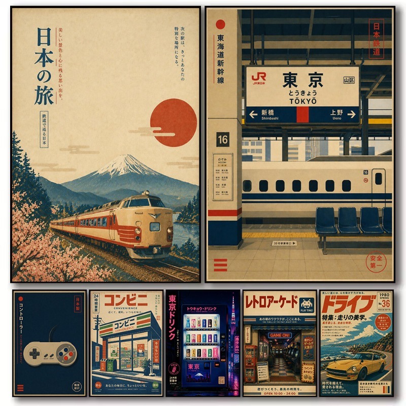 Japanese Lifestyle And Traditions - Винтажный японский постер с изображением железнодорожной