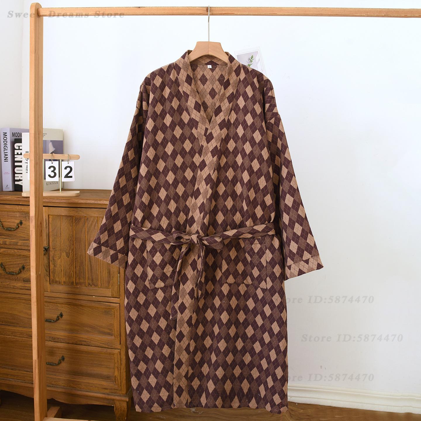 Kimono Yukata Cotton - Мужской хлопковый халат-кимоно с жаккардовым узором,